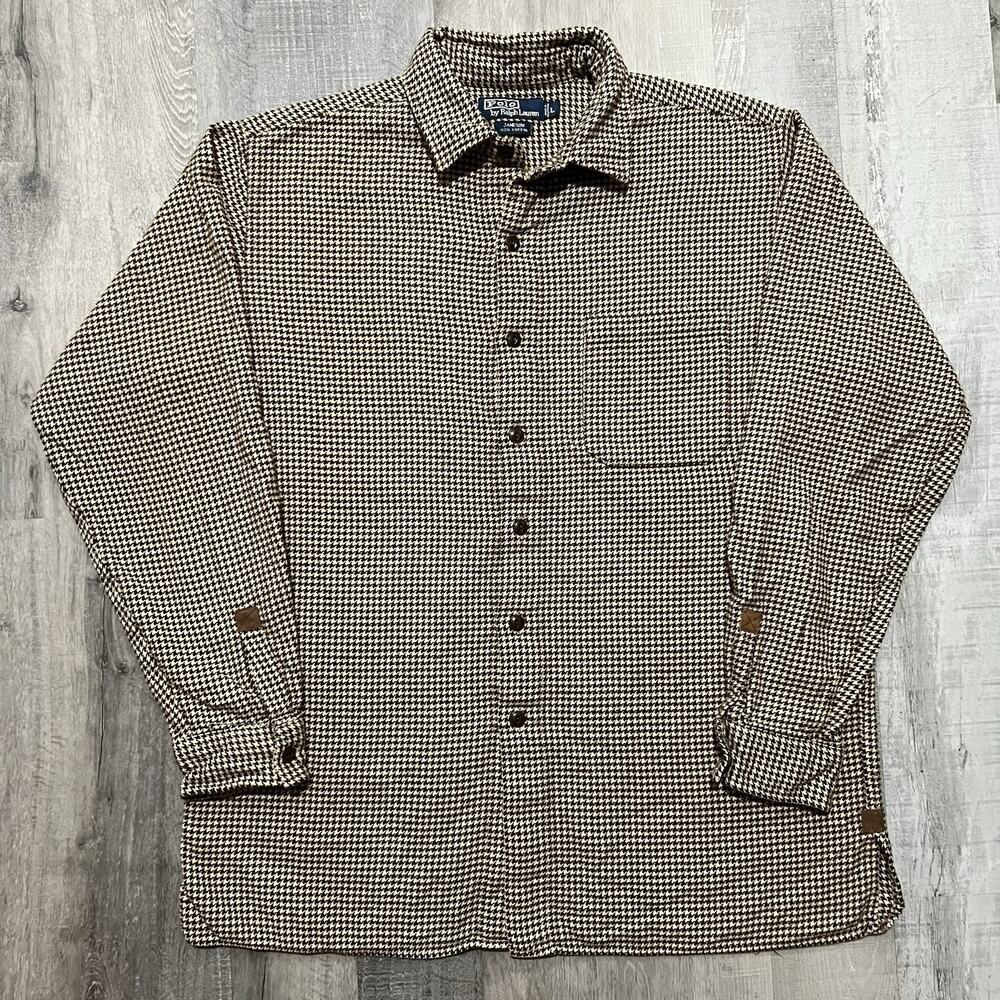 VTG Polo Ralph Lauren Jameson Houndstooth Flannel Shirt Men's L Long Sleeve Y2K